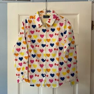 ModCloth x Hello Kitty Supercute Love Button-Up Top White Bow Print Size S NWT